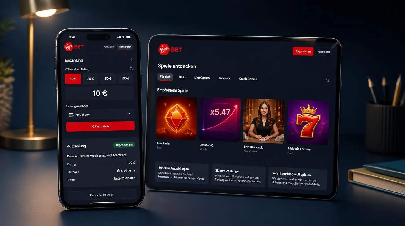 Smartphone mit Casino-App, Zahlungsübersicht für schnelle Auszahlungen und Auswahl hochwertiger Spiele